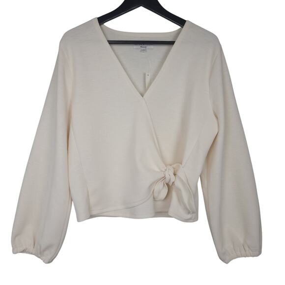 Madewell Texture & Thread Women's Crepe Wrap Crop Top Sz Large Long Sleeve Cream - Picture 7 of 14